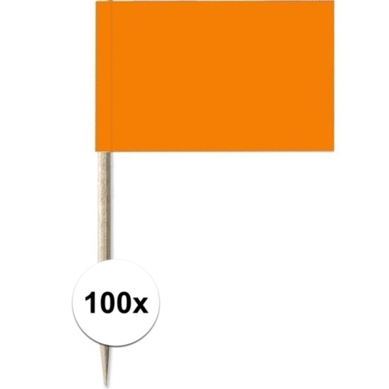 100x Cocktailprikkers oranje 8 cm vlaggetje decoratie