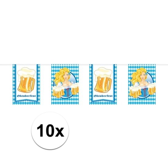 10x Oktoberfest-bierfeest vlaggenlijnen-slingers rechthoekig 10