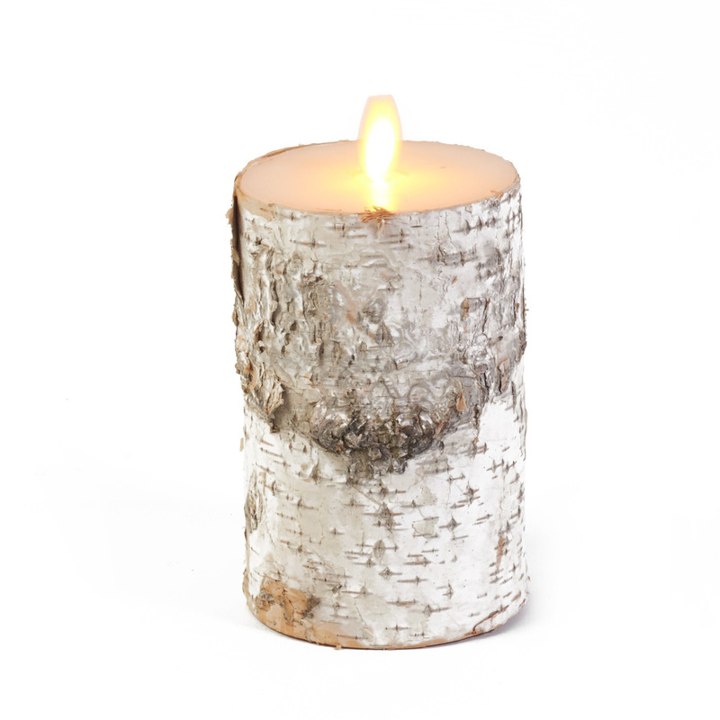 1x Witte berkenhout kleur LED kaarsen-stompkaarsen 12,5 cm