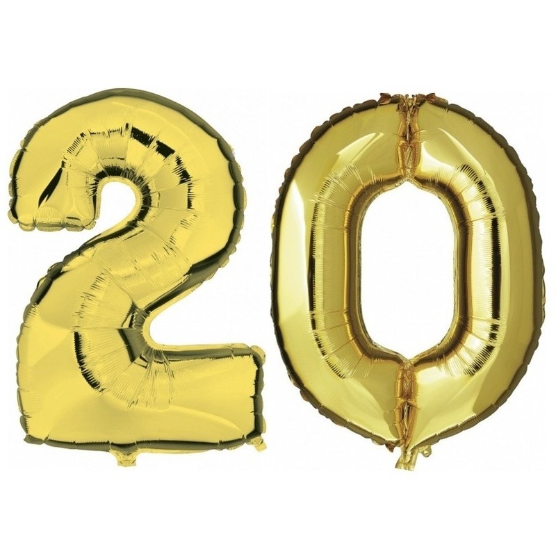 20 jaar gouden folie ballonnen 88 cm leeftijd-cijfer