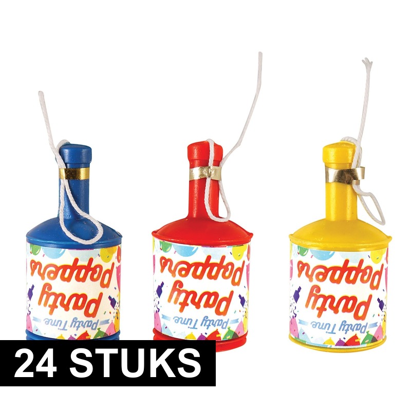 24x Oud en Nieuw confetti poppers-shooters champagnefles met gekleurde confetti