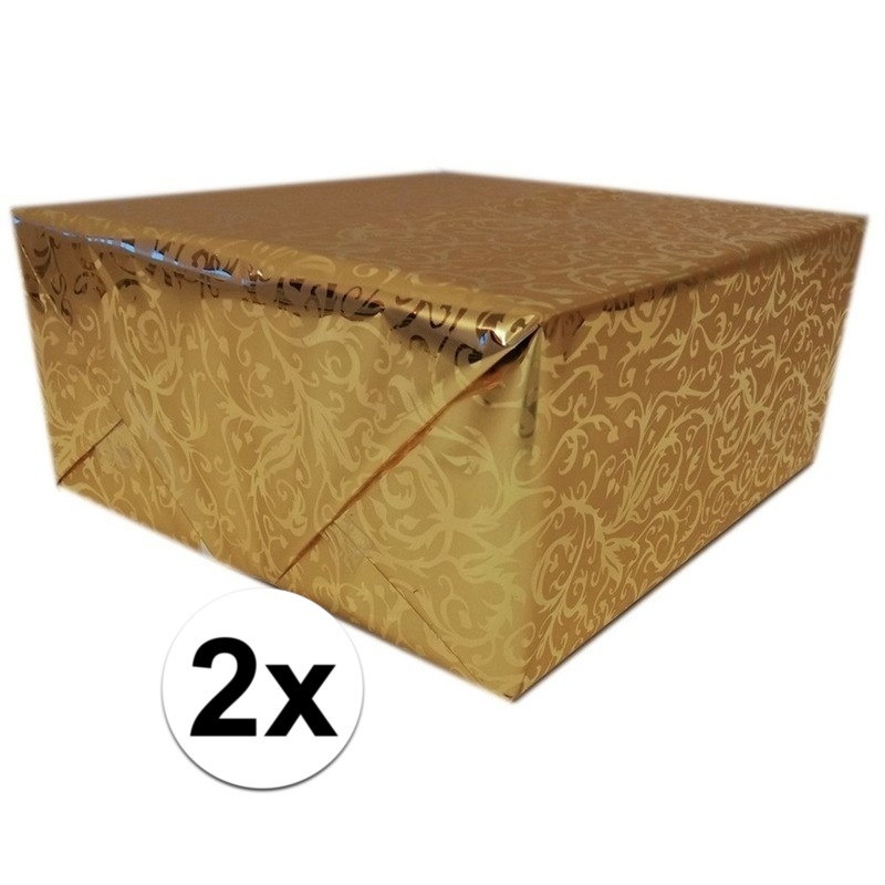 2x Inpakpapier-cadeaupapier goud klassiek design 2x 150 x 70 cm