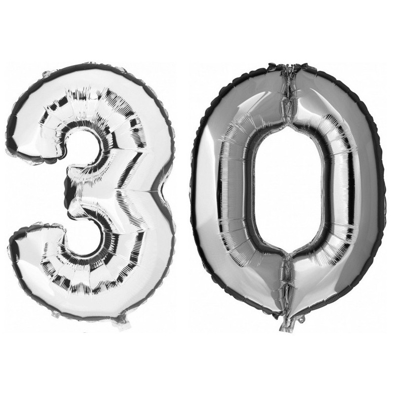 30 jaar zilveren folie ballonnen 88 cm leeftijd-cijfer