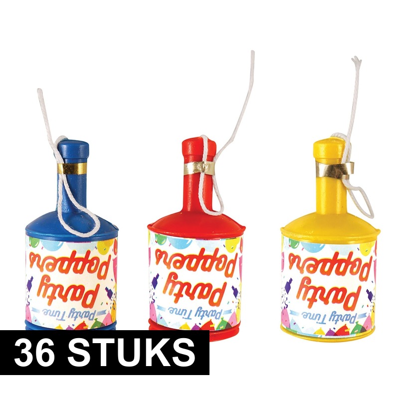 36x Oud en Nieuw confetti poppers-shooters champagnefles met gekleurde confetti