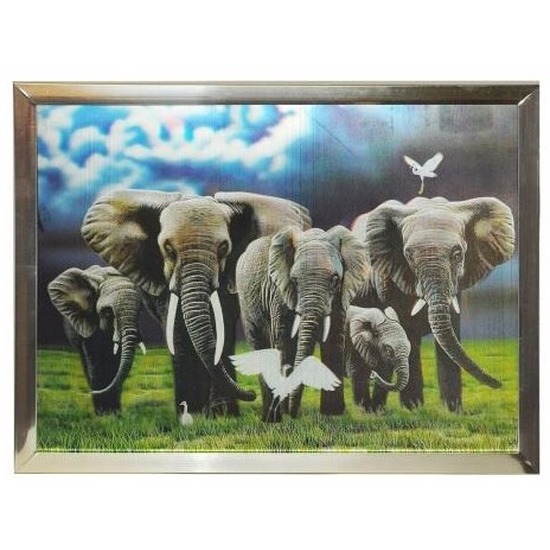 3D olifanten poster in zilveren lijst