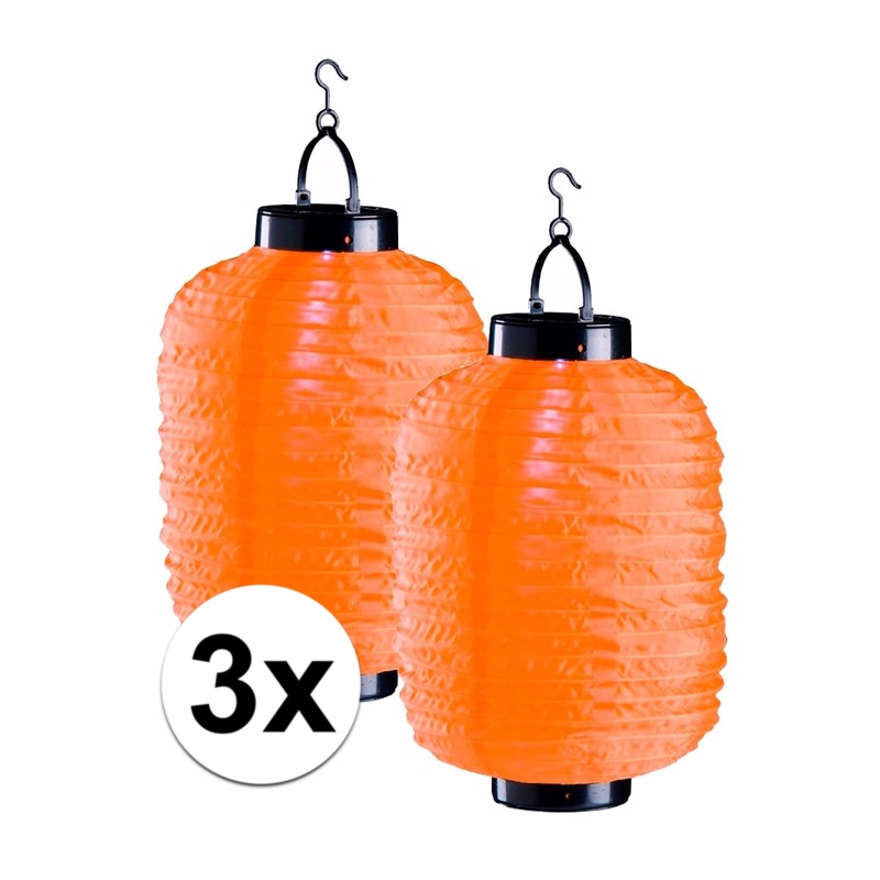 3x oranje chinese lampionnen op zonne-energie