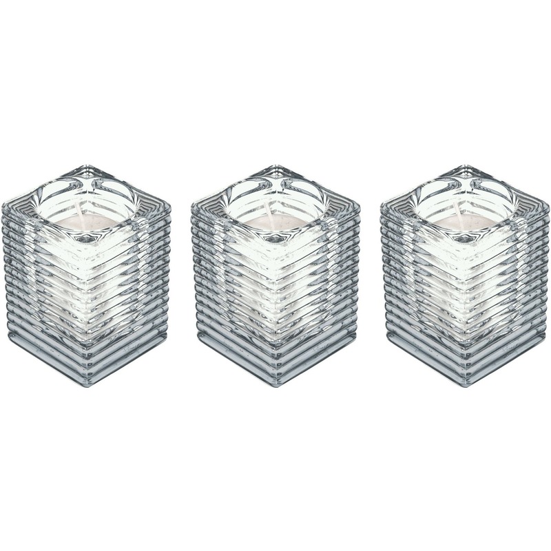 3x Transparante kaarsenhouders met kaars 7 x 10 cm 24 branduren