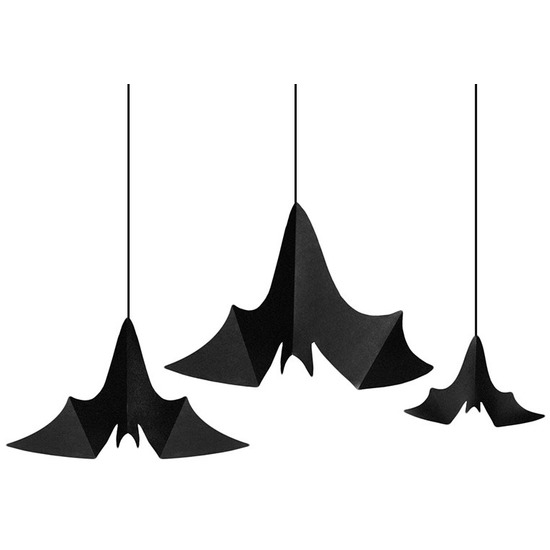 3x Zwarte vleermuizen hangdecoraties van papier