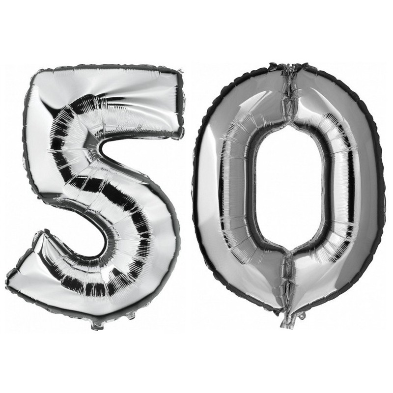 50 jaar zilveren folie ballonnen 88 cm leeftijd-cijfer