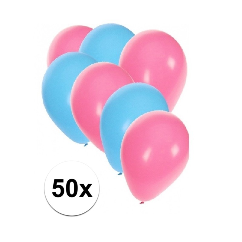 50x ballonnen 27 cm lichtblauw-lichtroze versiering