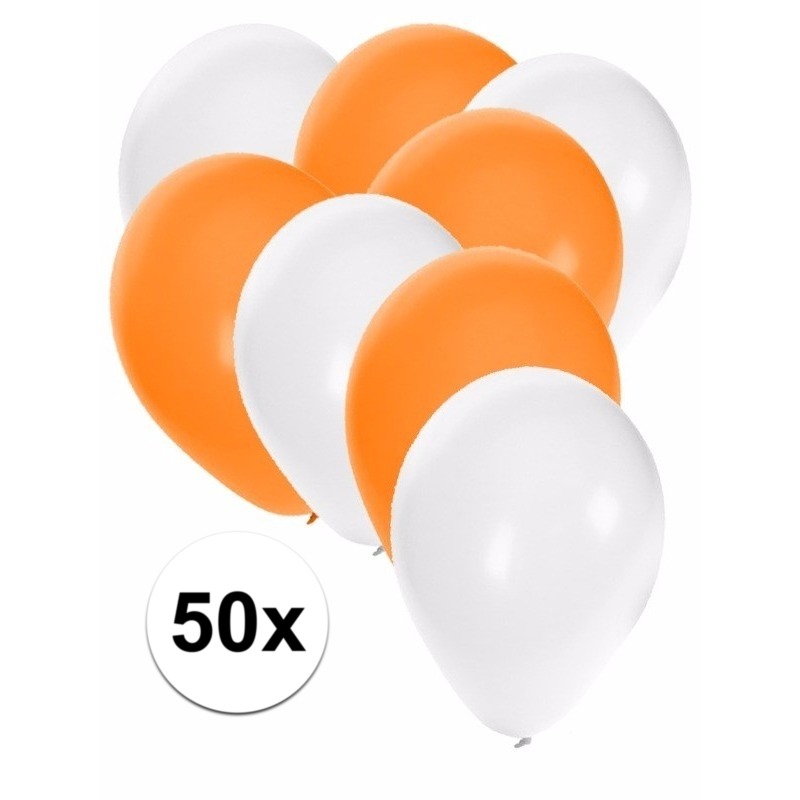 50x ballonnen-27 cm wit-oranje versiering
