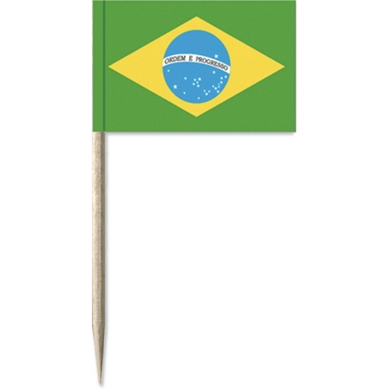 50x Cocktailprikkers Brazilie 8 cm vlaggetje landen decoratie