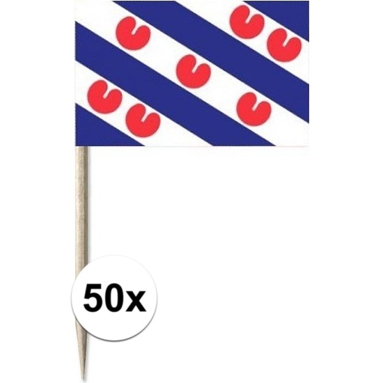 50x Cocktailprikkers Friesland 8 cm vlaggetje provincie decorati