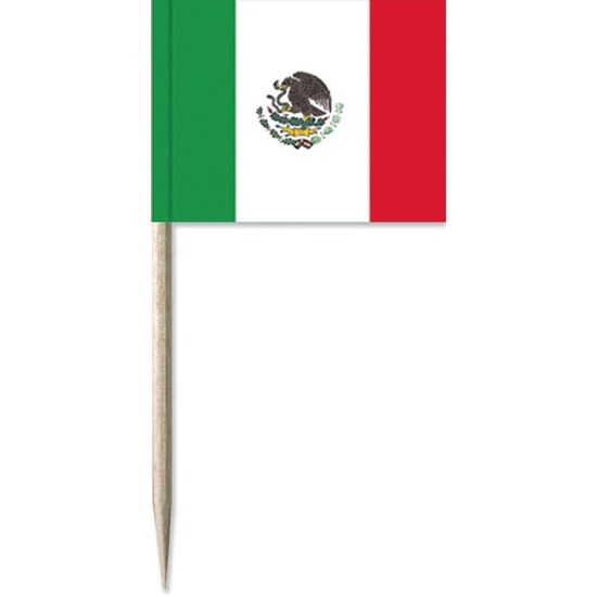 50x Cocktailprikkers Mexico 8 cm vlaggetje landen decoratie