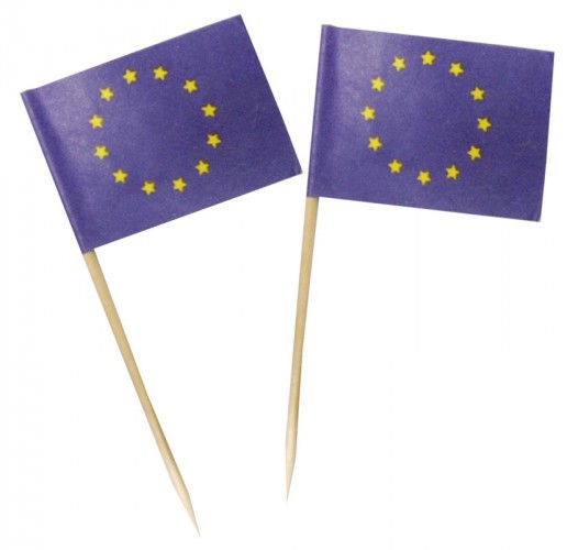 50x stuks grote cocktailprikkers Europa met vlaggetje van 3.5 x 5 cm