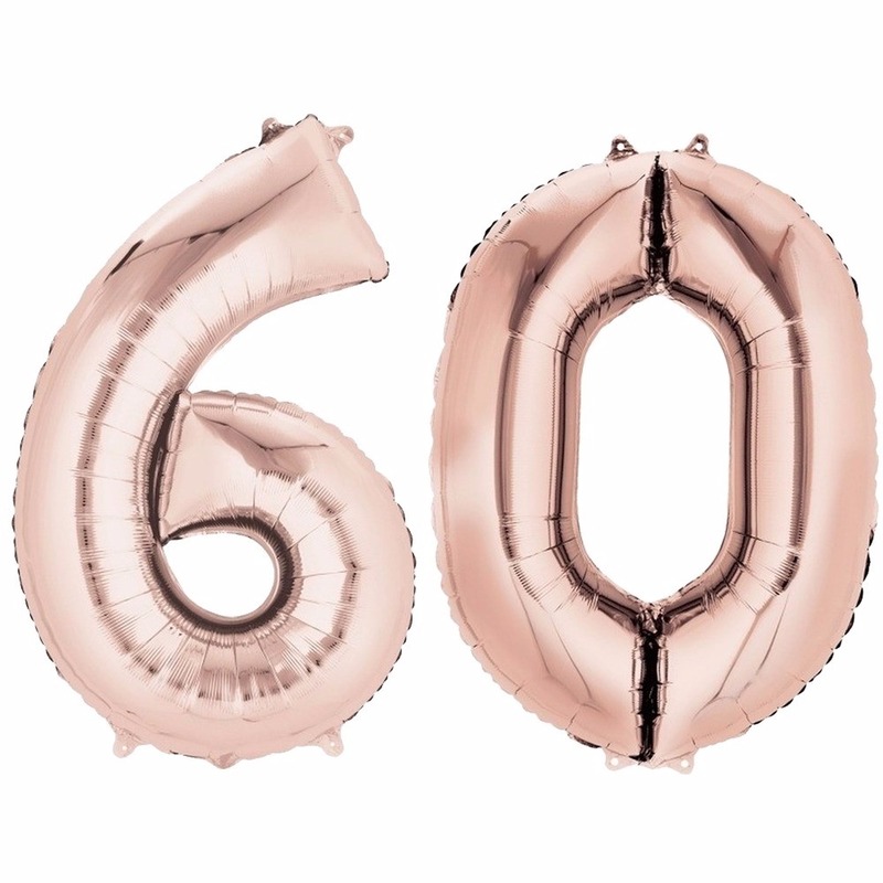 60 jaar geworden cijfer ballon rose goud