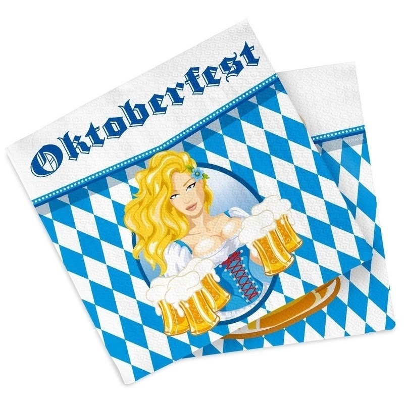 60x Oktoberfest themafeest servetten blauw 33 x 33 cm papier