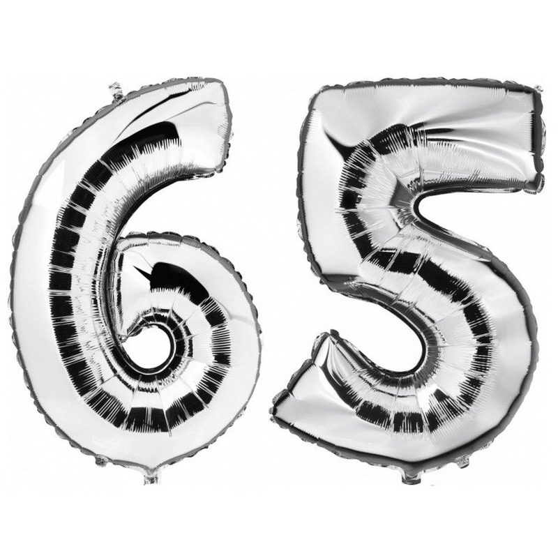 65 jaar zilveren folie ballonnen 88 cm leeftijd-cijfer
