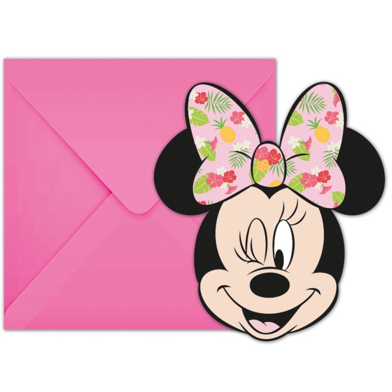 Verwonderend 6x Disney Minnie Mouse tropical themafeest uitnodigingen 7 cm in JK-53