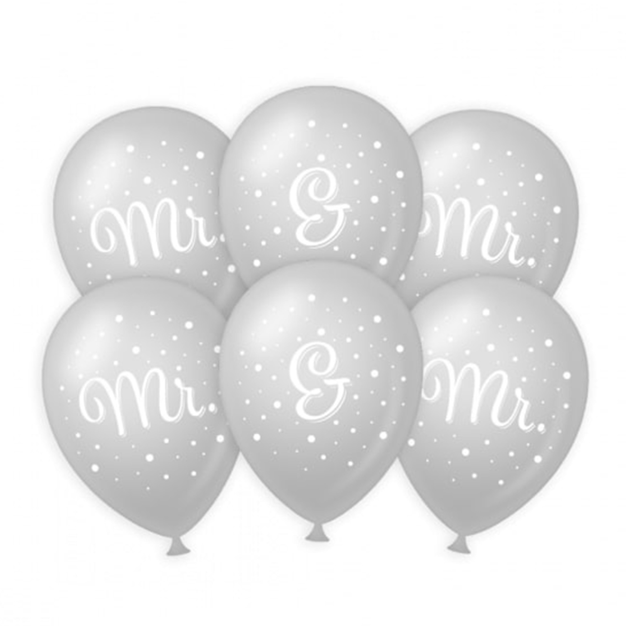 6x stuks Mr. & Mr. huwelijks feest ballonnen zilver-wit latex ca 30 cm