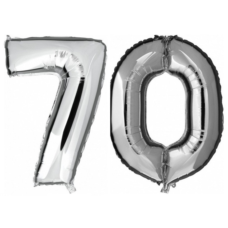 70 jaar zilveren folie ballonnen 88 cm leeftijd-cijfer