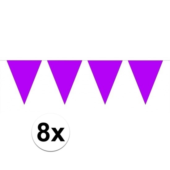 8 stuks paarse slingers met vlaggetjes 10 meter