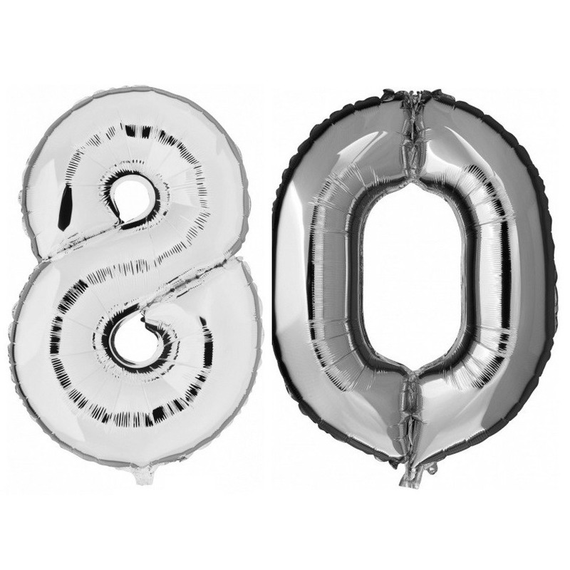 80 jaar zilveren folie ballonnen 88 cm leeftijd-cijfer