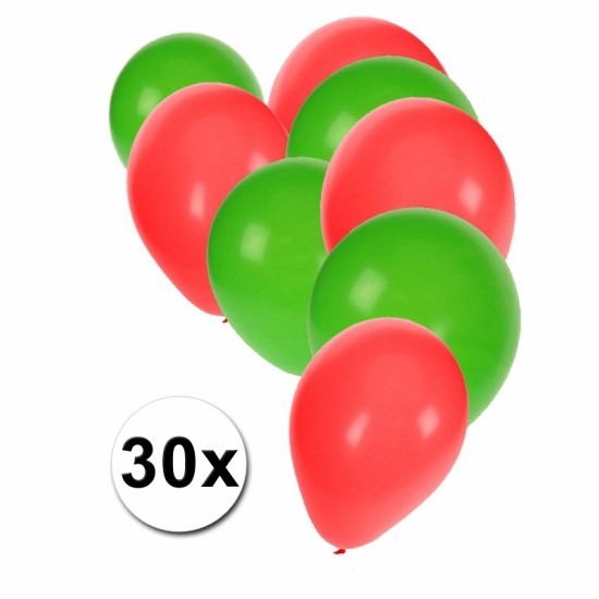Ballonnen groen-rood 30 stuks