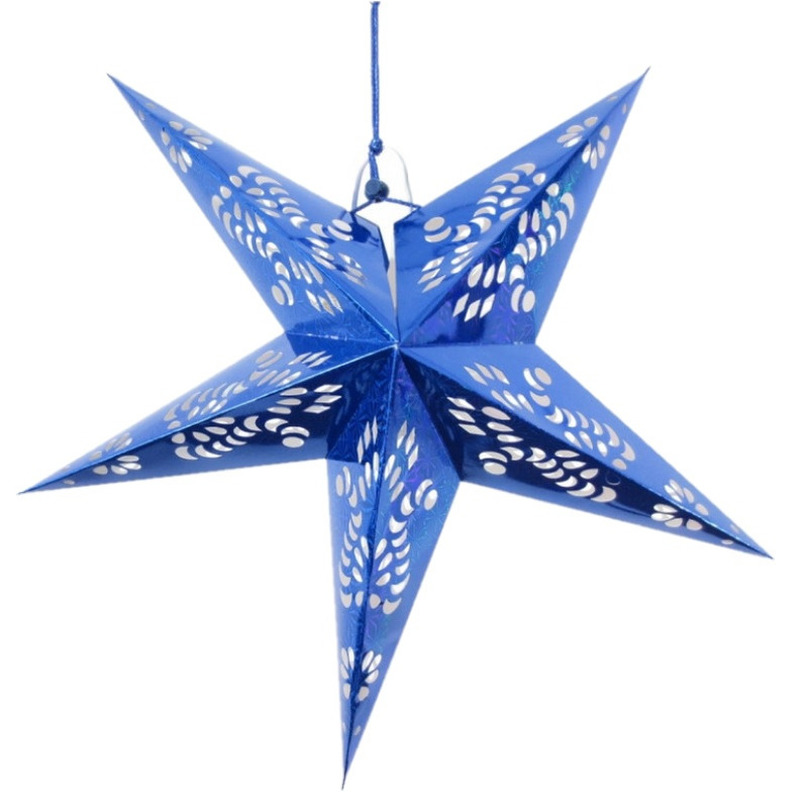 Bellatio Decorations Decoratie kerstster lampion blauw 60 cm online kopen