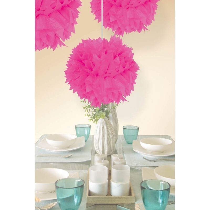Decoratie pompoms neon roze 30 cm