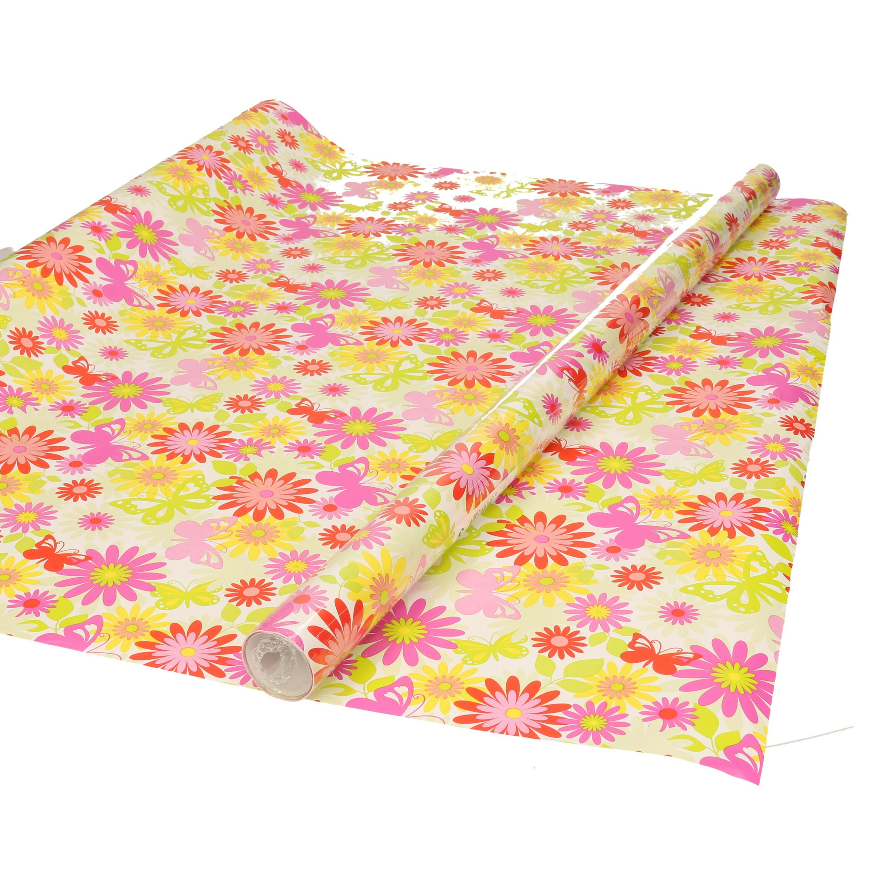 Inpakpapier-cadeaupapier wit met gekleurde bloemen design 200 x 70 cm