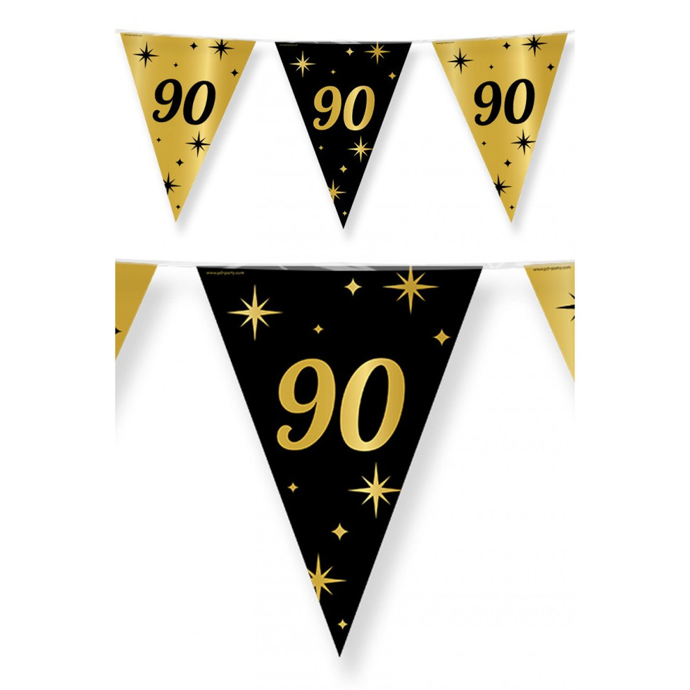 Leeftijd verjaardag feest vlaggetjes 90 jaar geworden zwart-goud 10 meter