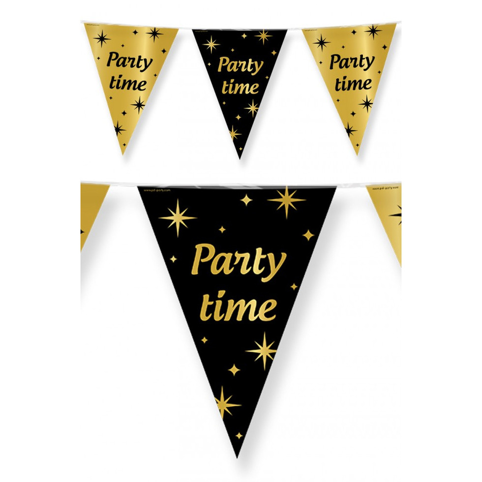 Leeftijd verjaardag feest vlaggetjes Party Time thema geworden zwart-goud 10 meter
