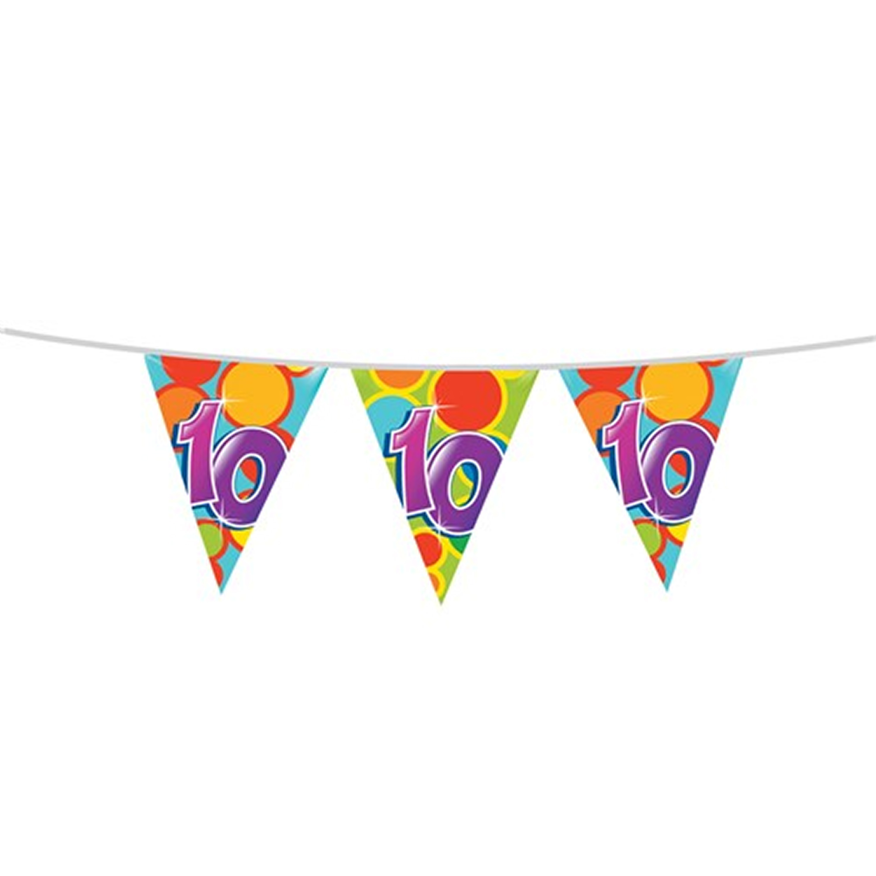 Leeftijd verjaardag thema vlaggetjes 10 jaar plastic 10 meter
