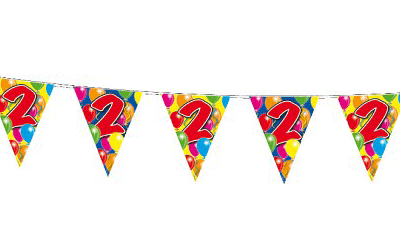 Verjaardag 2 jaar feest thema set 50x ballonnen en 2x leeftijd print vlaggenlijnen