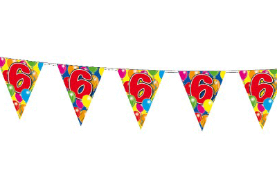 Verjaardag 6 jaar feest thema set 50x ballonnen en 2x leeftijd print vlaggenlijnen