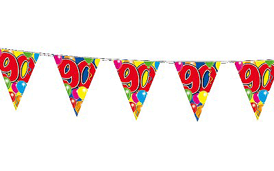 Verjaardag 90 jaar feest thema set 50x ballonnen en 2x leeftijd print vlaggenlijnen