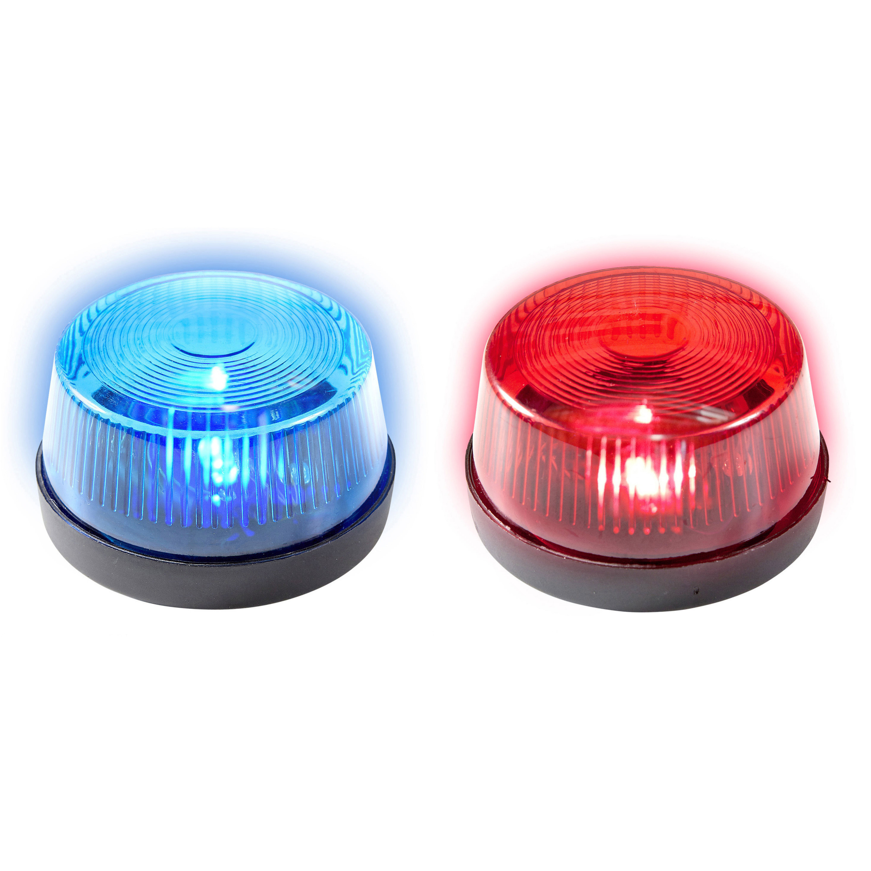 Set van 2x blauwe en rode politie LED zwaailampen/zwaailichten set met sirene 7 cm