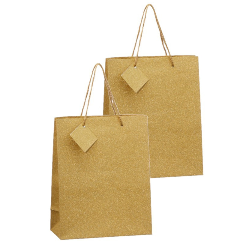 Set van 4x stuks luxe gouden papieren giftbags-cadeau tasjes met glitters 21 x 26 x 10 cm