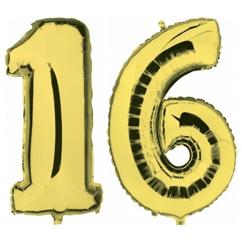 Sweet 16 gouden folie ballonnen 88 cm leeftijd-cijfer 16 jaar