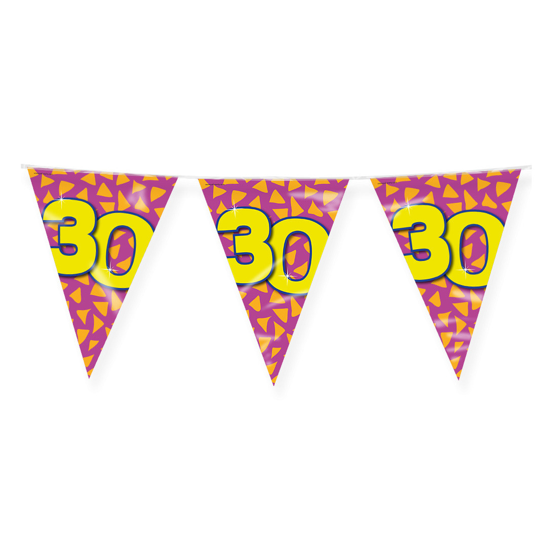 Verjaardag 30 jaar thema Vlaggetjes Feestversiering 10m Folie Dubbelzijdig
