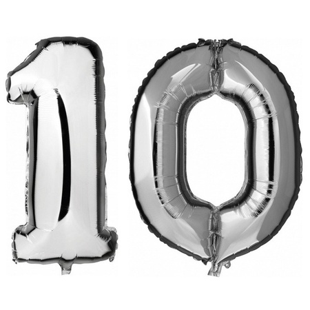 10 years silver foil balloons 88 cm age/number
