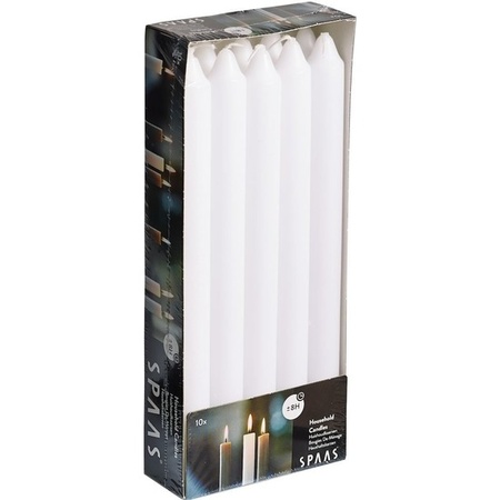 10x White straight dinner candles 24 cm 8 hours