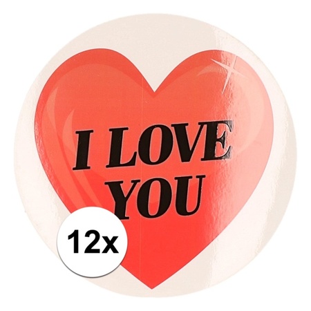 12 x Gift stickers I Love You heart 9 cm