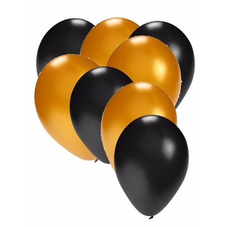 120x stuks party ballonnen zwart en goud 27 cm