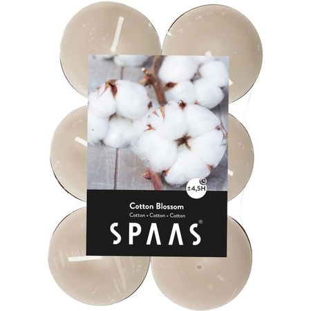 12x Geurtheelichtjes Cotton Blossom/wit 4,5 branduren