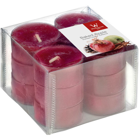 12x Scented tealights candles baked apple/burgundy red 4 hours