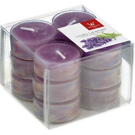Pakket Geurkaarsen theelichtjes 24 stuks - lavendel/peperkoekjes - 4 branduren