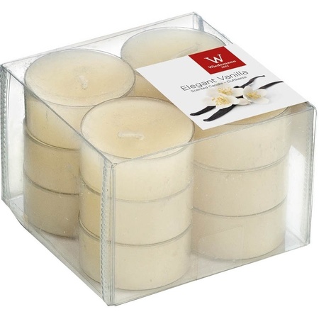 12x Scented tealights candles vanilla/cream white 4 hours