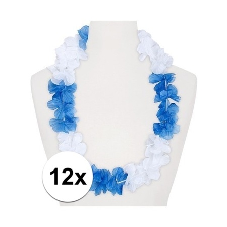 12x Hawaii kransen wit/blauw 